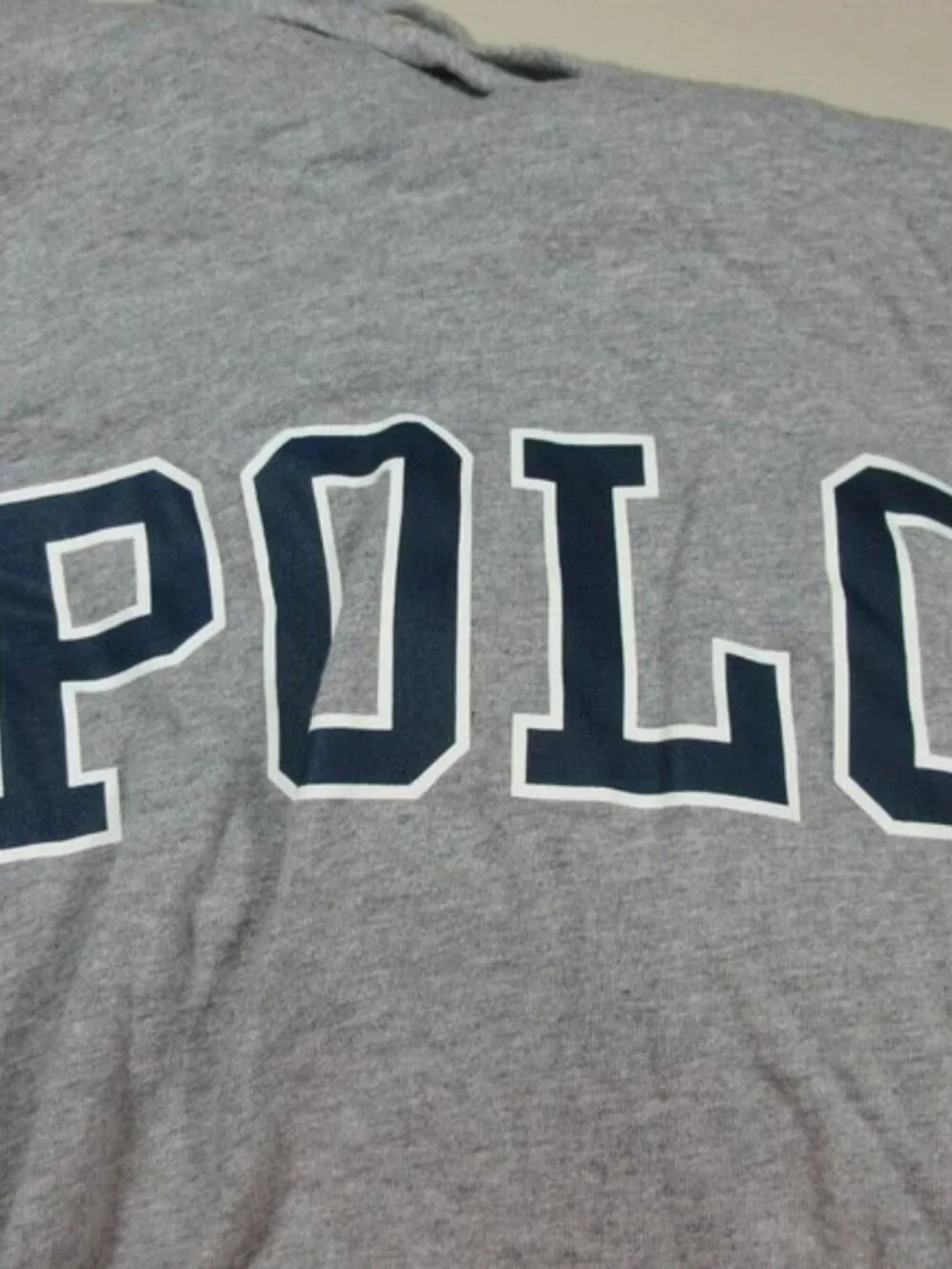 POLO Ralph Lauren mens heathered gray lightweight navy Spellout hoodie M